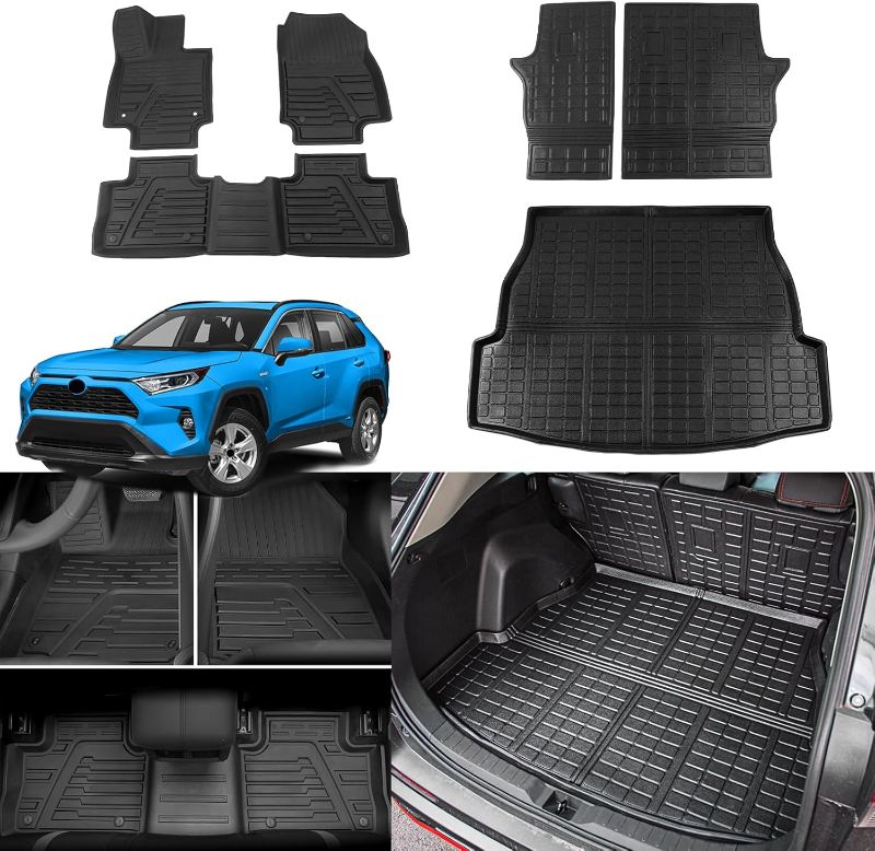 Photo 1 of Floor Mats Compatible with 2019-2024 2025 Toyota Rav4 Cargo Liner Trunk Mat TPE All Weather Back Seat Cover Protector 2024 Rav4 Accessories (Trunk Mat+Backrest Mats+Floor Mats)
