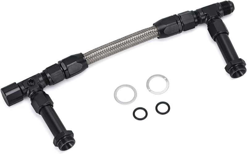Photo 1 of Universal Black 8 AN Male Flare Dual Inlet 4150 Fuel Line Kit to 7/8" Braided Stainless Steel Carburetor for Holley Black
