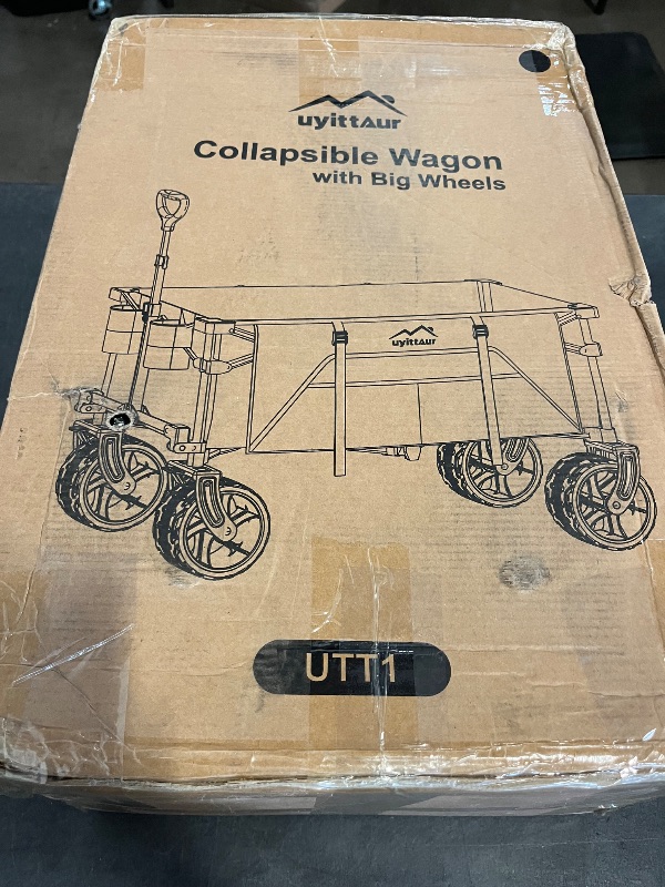 Photo 1 of Collapsible Wagon Cart Heavy Duty Foldable, Folding Beach Wagon with Big Wheels for Sand, Utility Grocery Cart with Side Pocket and Brakes for Camping Sports Outdoor Activities, Black

