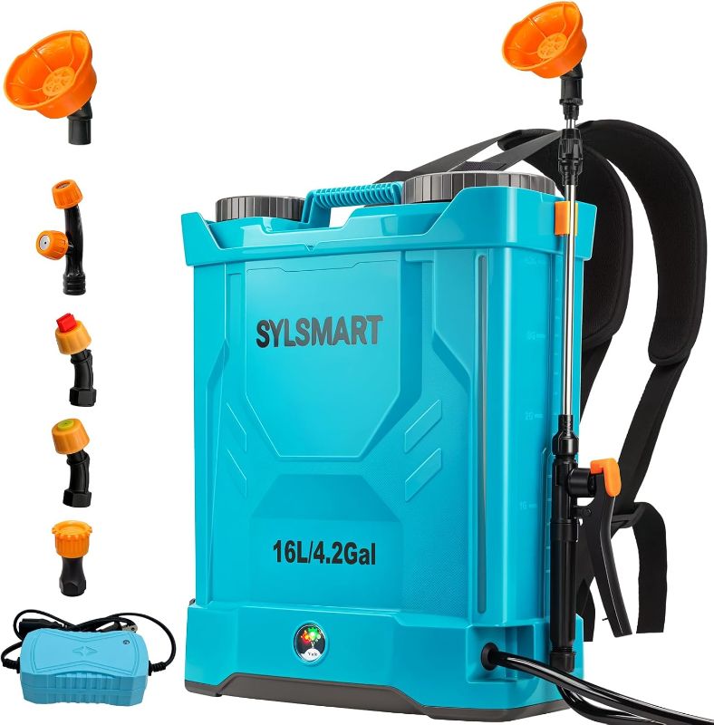 Photo 1 of Battery Powered Backpack Sprayer 4 Gallon, 120PSI Adjustable Pressure & Lightweight Electric Sprayer, Garden Weed Yard Lawn Sprayer with 5 Spray Nozzles
