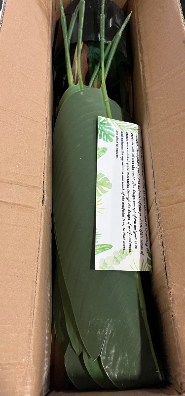 Photo 1 of Artificial Bird of Paradise Plant 5Ft Tall Fake Tropical Palm Tree Large Fake Plants with 10 Silk Banana Leaves Faux Plant Indoor Decor Trees with White Pot for Home Bedroom Living Room Office
