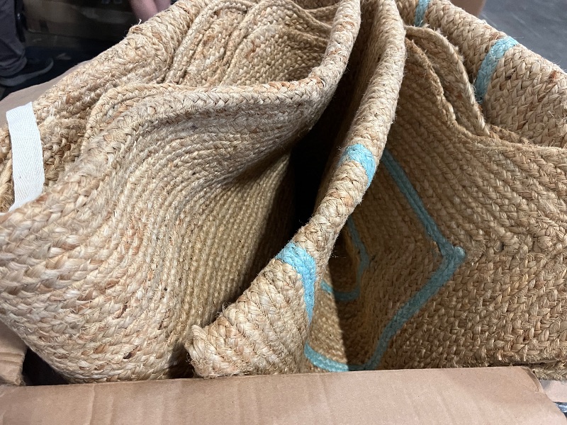 Photo 1 of RUGSWEAVE 2'6"x14' Jute Hand Woven Area Rug Sky Blue Boho Entry Area Rugs, Farmhouse Rugs for Living Room, Hallway, Bedroom, Dinning Room
