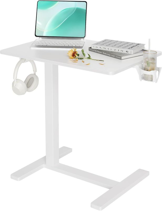 Photo 1 of Claiks Mobile Overbed Table with Wheels - 25.5" Adjustable Height Standing Desk for Hospital & Home Use, 22lbs Capacity, Ergonomic Rolling Laptop Cart, White
