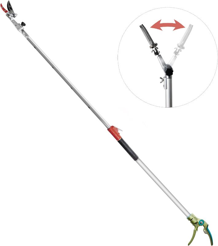 Photo 1 of GARTOL Pruner for Garden, Cut Upto 1 Inch & Hold Telescopic Pole Pruner, Fruit Picker with Rotating Blade Head, Lightweight Aluminum Extendable Handle for Tree Branch Cutter, 3.67-5.45 FT, Silver
