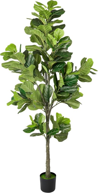 Photo 1 of Worth Garden 74.8in Artificial Fiddle Leaf Fig Tree 6.2ft Tall Fake Plant with Pot, Indoor Outdoor Greenery for Home Office Living Room Bedroom Decoration
