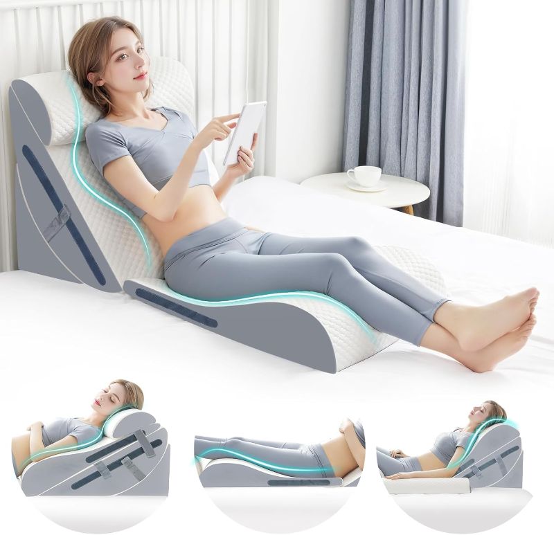 Photo 1 of 4PCS Orthopedic Bed Wedge Pillow Set with Full Memory Foam Waist Pillow, Wedge Pillow for Back Pain Relief, Adjustable Bed Wedge Pillow for Sleeping, Post Surgery, Leg Elevation, Acid Reflux & GERD
