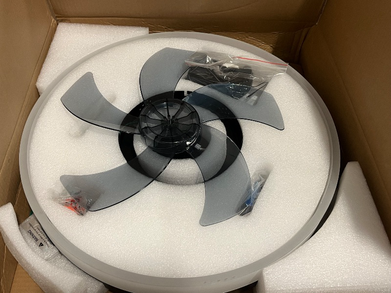 Photo 1 of 19.7" White Ceiling Fan with Light and Remote, Dimmable, 3000k-6000k 6CCT, 6 Winds Speeds, Flush Mount, Low Profile, Bladeless Ceiling Fan for Bedroom

