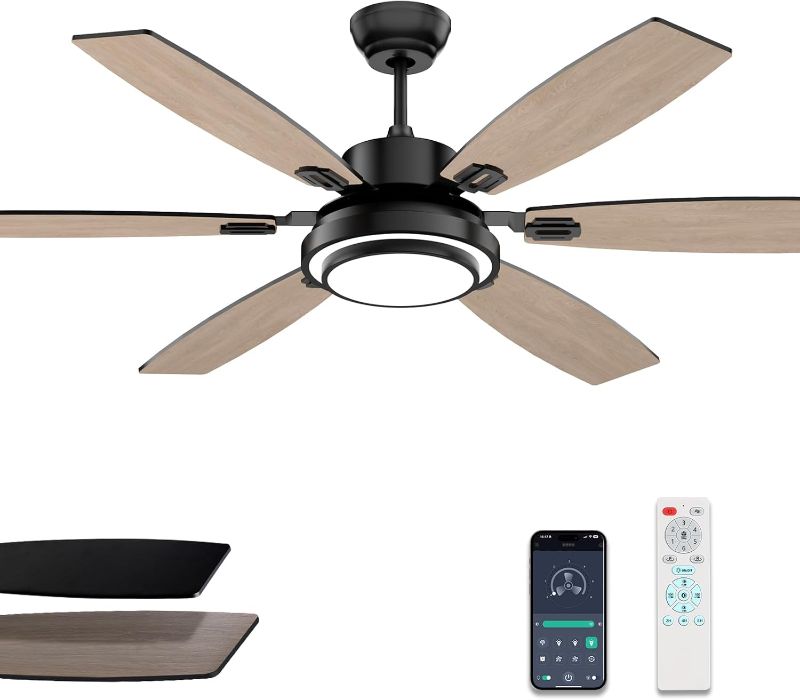 Photo 1 of 60 Inch Black Large Ceiling Fans with Lights and Remote Control for Living Room, Modern Ceiling Fan with Quiet Reversible DC Motor, 3CCT, Dimmable, LED for Garage, Patio, Indoor and Outdoor
