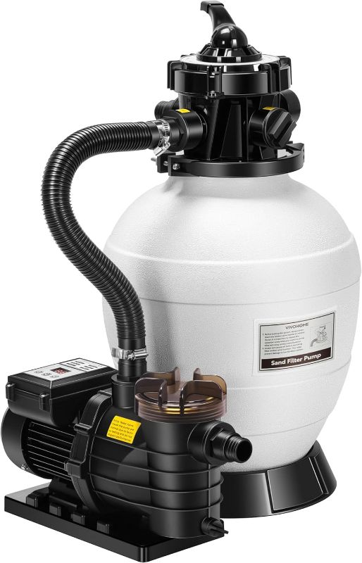 Photo 1 of VIVOHOME Sand Filter Pump with 1/2 HP Motor, 2640 GPH w/Timer for in/Above Ground Pools up to 14,000 Gallons, 7-Way Valve with 55-Pound Sand Capacity
