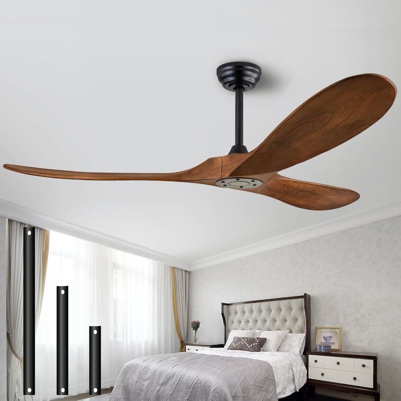 Photo 1 of SEALED* 60" Ceiling Fan [No Light with Remote Control], Indoor Outdoor Ceiling Fan [with 3 Wooden Blades] for Patio, Living Room, Bedroom, Office, Farmhouse. Black + Walnut color.
