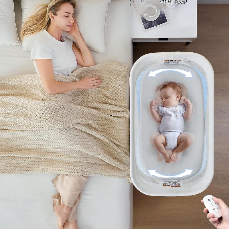 Photo 1 of Electric Bassinet for Baby 3 Rocking Speeds, Auto Bedside Sleeper with 8 Soothing Music, Rocking Bassinet for Infant, Grey
