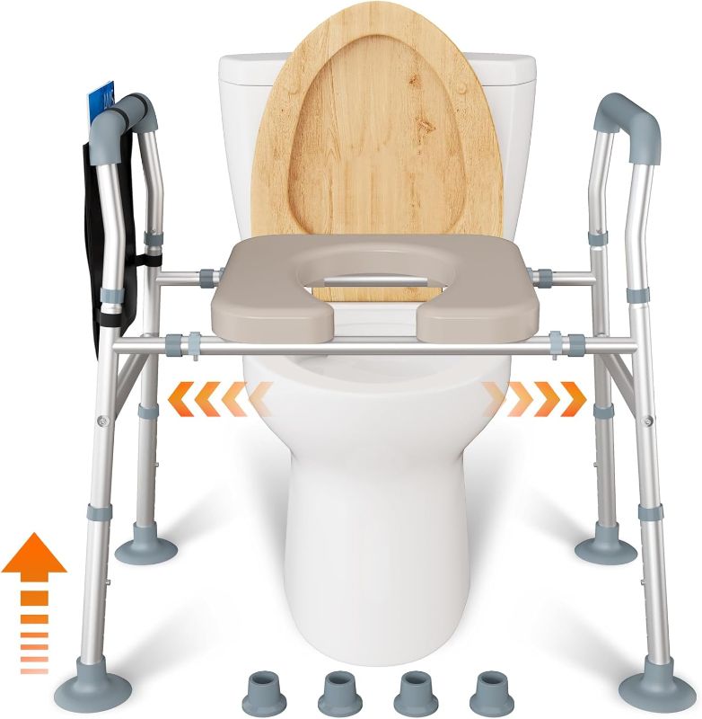 Photo 1 of Raised Toilet Seat for Seniors & Elderly - Adjustable Toilet Seat Riser with Handles, 8 Heights - Load Capacity 400lbs, Disc Foot Cap - Sturdy Frame Shower Chair for Handicap & Pregnant
