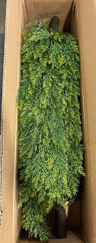 Photo 1 of 3FT Artificial Cedar Topiary Trees with Ground Spike, UV Resistant Fake Bushes Artificial Shrubs 2 Pack Faux Cypress Plants for Outdoor Indoor Front Porch Garden
