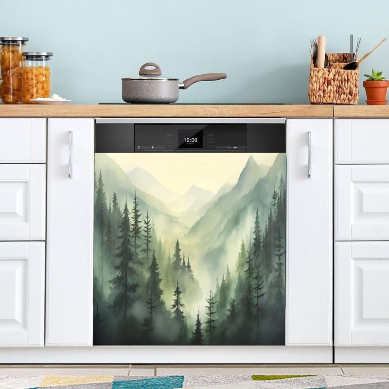 Photo 1 of Watercolour Forest Dishwasher Magnet Cover Decorative Magnetic Dishwasher Front Door Cover Refrigerator Magnet Sheet Sticker for Home Kitchen Decor, 23 x 26 Inch
