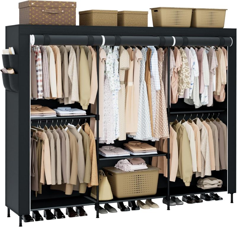 Photo 1 of Portable Closet, 81.5 Inch Extra Large Capacity Wardrobe Closet with Cover, Clothes Storage Organizer with Shelves and 5 Hanging Rods, Easy to Assembly, Black PCT136B01
