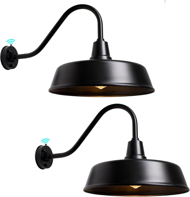 Photo 1 of Outdoor Gooseneck Barn Light - 18 inch Farm Style Black Large Lighting Exterior Fixture Sconce Wall Lights for Farmhouse, Dusk to Dawn Sensor Front Door Porch Garage Patio (2PCS
