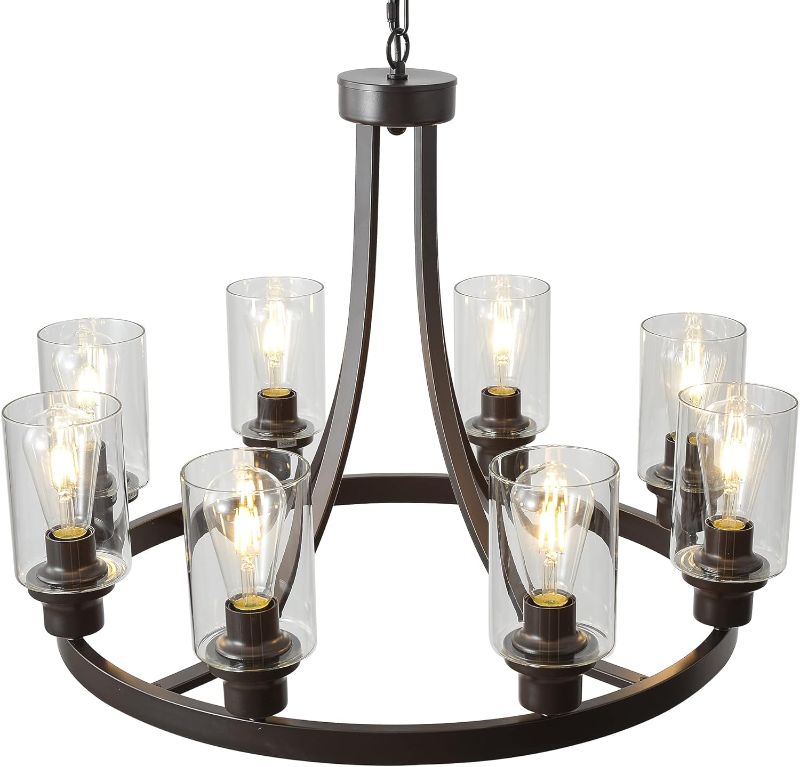 Photo 1 of 8 Lights Large Farmhouse Chandelier Wagon Wheel, Industrial Island Lights for Kitchen Oil Rubbed Bronze Finish, Dining Room Lighting Fixtures Hanging
