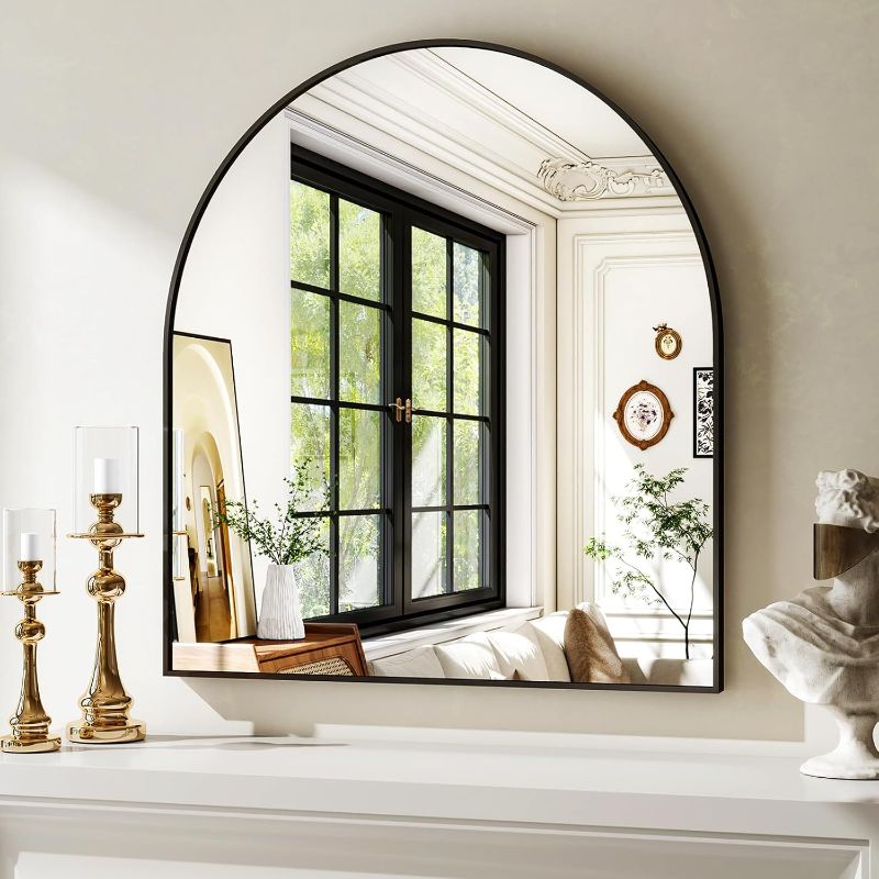 Photo 1 of 31"x32" Arched Wall Mirror for Bathroom, Black Vanity Mirror for Bedroom, Living Room, Entryway, Decorative Hanging Mirror for Wall
