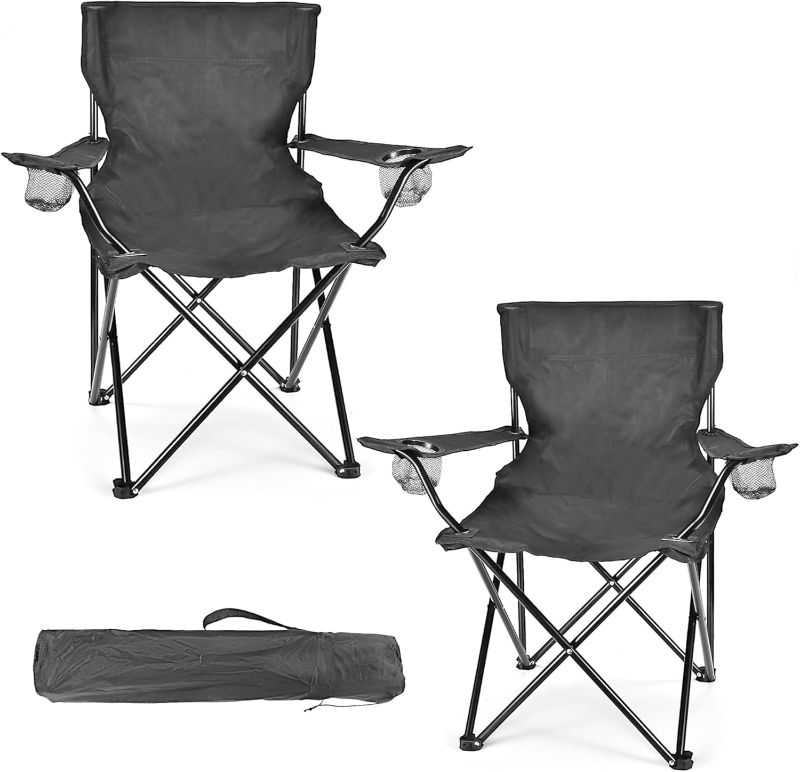 Photo 1 of 2 Pack Camping Chairs for Adults & Teens, 250LBS Capacity Foldable Portable Lightweight Chairs with Carry Bag, Compact Design for Camping, Beach, Picnics, and Outdoor Events