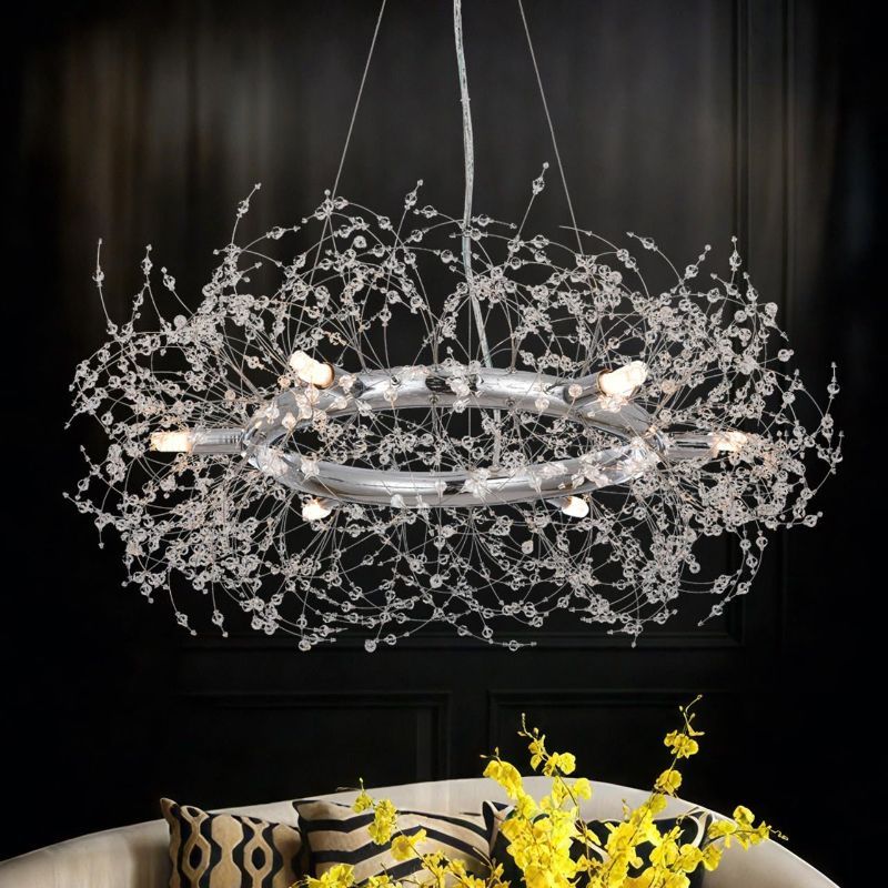 Photo 1 of Macarena Modern Crystal Chandelier Dining Room Light Fixtures Silver Firework,Chrome Large Round Pendant Hanging Lighting for Bedroom Living Room Entryway Closet Bathroom Kitchen

