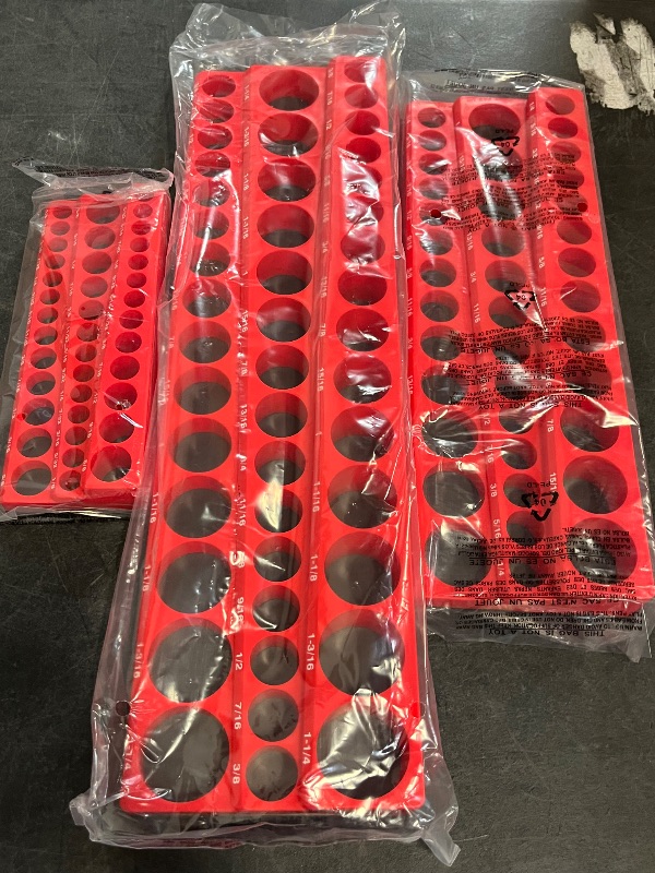 Photo 1 of Olsa Tools Magnetic Socket Organizer | 3pc Socket Holder Kit | 1/2-Inch, 3/8-Inch, & 1/4-Inch Drive | Socket Organizers For Toolboxes | Red | Holds 123 | Professional-Grade Tool Organizer | Part 1560

