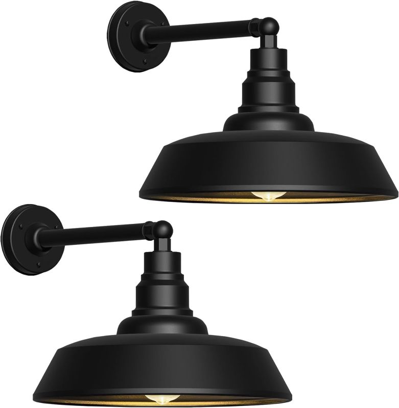 Photo 1 of 21" Large Gooseneck Outdoor Barn Lights - Large gooseneck Outdoor Light fixtures with Straight arms, Farmhouse Black Exterior Wall Light fixtures, Garage Porch Wall Light fixtures 2-Pack
