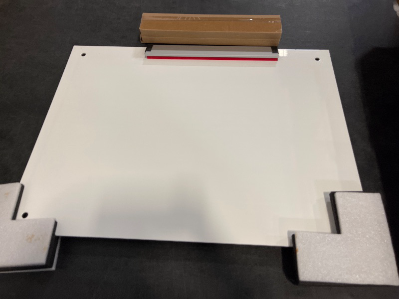 Photo 1 of Real Glass Dry Erase Board, 18" x 24", Tempered Glass Surface, Frameless Wall Mount, with 4 Assorted Color Markers and Eraser, by Better Office Products (Bright White)