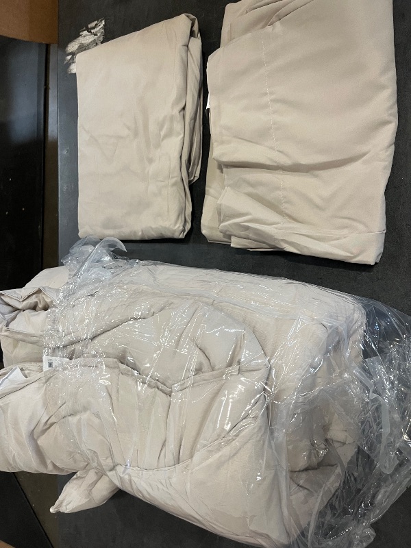 Photo 1 of Twin Size Comforter Set, 5 Pieces Soft Bedding for All Seasons, Bed in A Bag, Kids Bedding Set with 1 Comforter, 1 Fitted Sheet, 1 Flat Sheet, 2 Pillowcases, Taupe
