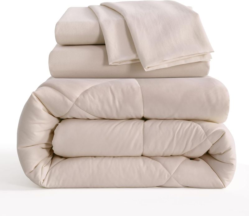 Photo 1 of Twin Size Comforter Set, 5 Pieces Soft Bedding for All Seasons, Bed in A Bag, Kids Bedding Set with 1 Comforter, 1 Fitted Sheet, 1 Flat Sheet, 2 Pillowcases, Taupe
