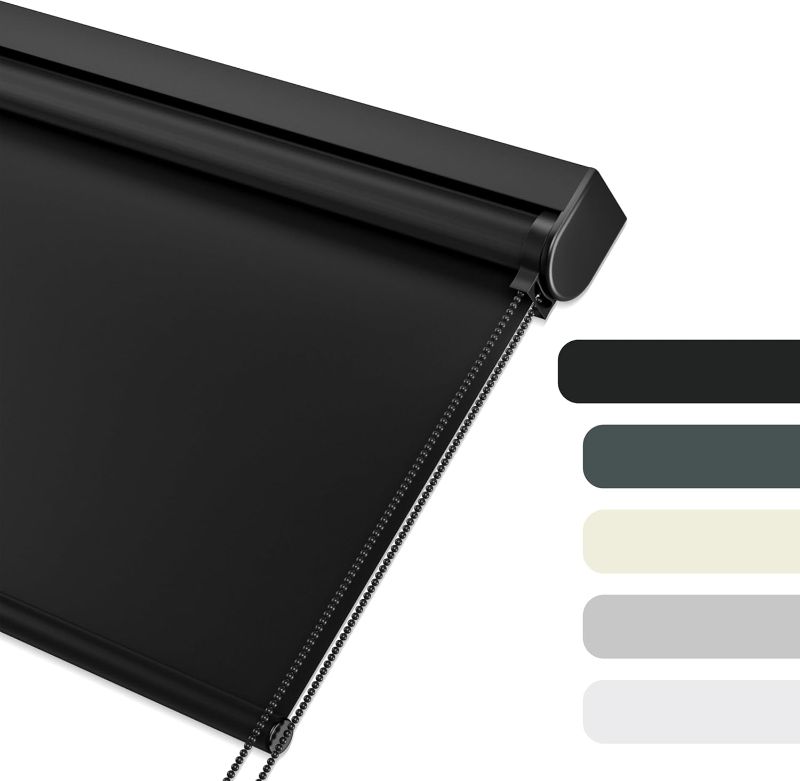 Photo 1 of Blackout Roller Shades for Windows, Color-Matched Roller Blinds, UV Protection, Thermal Insulation Fabric Room Darkening Shades for Home, Office, Black