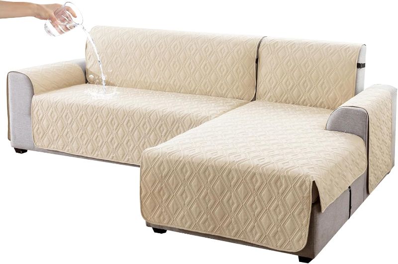 Photo 1 of Genina Sectional Couch Covers for Dogs L Shaped Sofa Covers Chaise Lounge Cover Reversible Sofa Cover Sectional Furniture Protector for Pets, Kids (Beige, Large)
