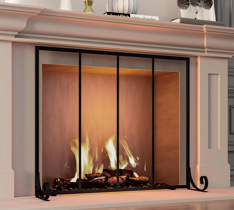 Photo 1 of Fire Beauty Flat Panel Fireplace Screen Spark Guard Wrought Metal Gate Cover for Home, Decorative Mesh Fire Place Safety Fence,Baby Safe Spark Guard Protector
