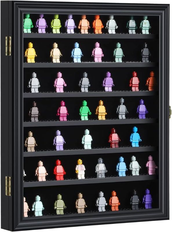 Photo 1 of VERANI Minifigure Display Case - Miniature Action Figure Display Box - Wall Mount Figures Memorabilia Display Cabinet for with Uv Protected Anti Fade 92% Clear for Small Objects Lockable Large Black
