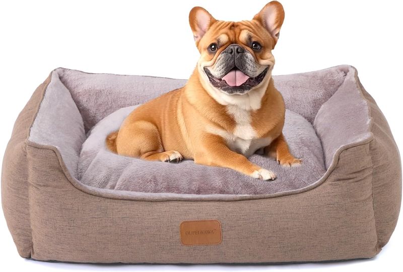 Photo 1 of Rectangle Dog Bed for Large Medium Small Dogs Washable Pet Bed with Bolster Sides Non-Slip Bottom Pet Sofa Waterproof Lining Durable Pet Cuddler, Yellow, 29x 23x 7.1 in
