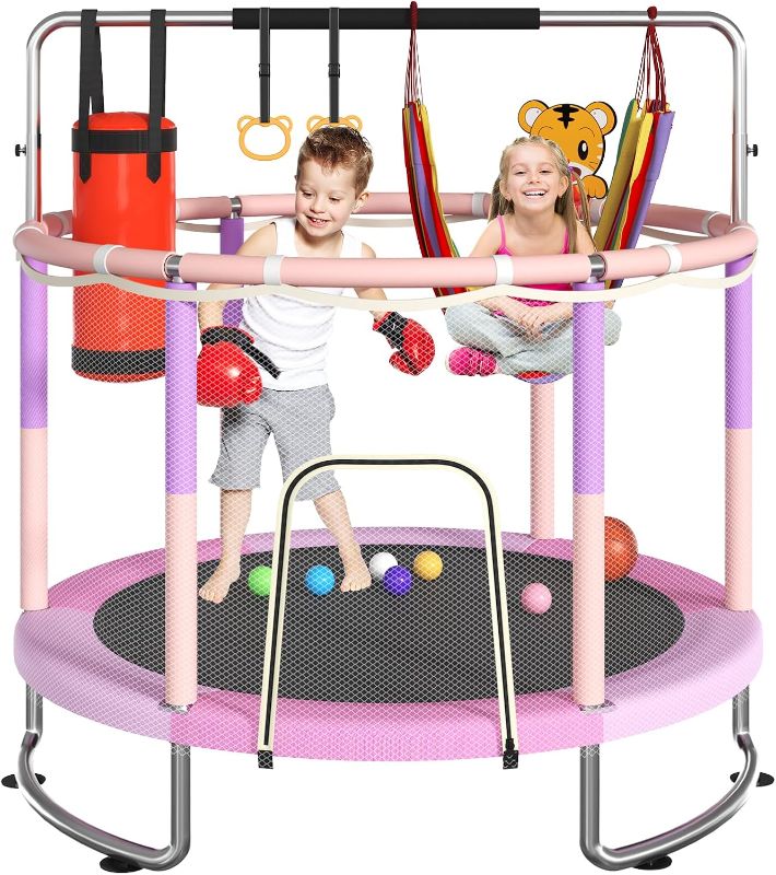 Photo 1 of Trampoline for Kids, Upgrade Full Anti-Rust 440lbsToddler Trampoline with Net, Upgraded Ring Legs with Adjustable Gymnastics Bar&Toys, Gifts for Ages 1-8 Boys&Girls
