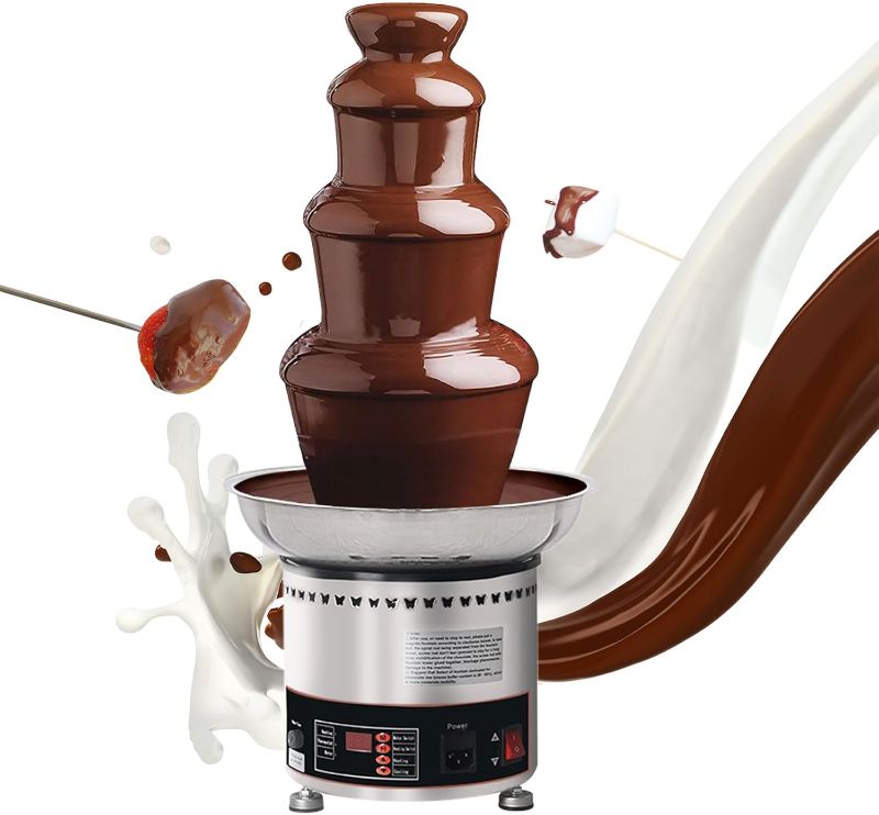 Photo 1 of Commercial Chocolate Fountain Machine, Chocolate Fountains for Parties Weddings and Parties 4 Tier Chocolate Fountain Machine for Melts Cheese, Queso, Candy and Liqueur
