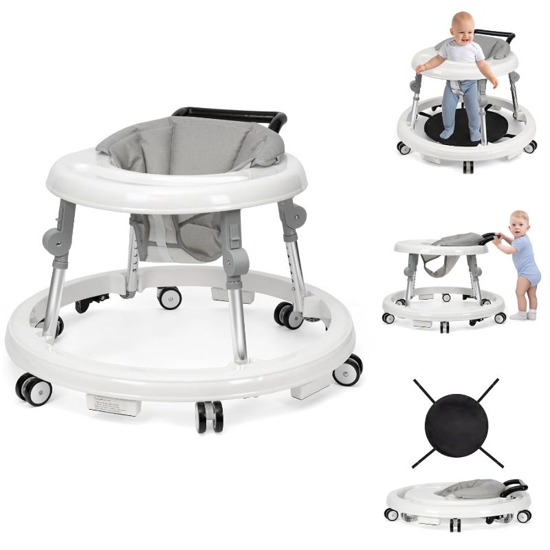 Photo 1 of Baby Walker Foldable with 9 Adjustable Heights, Baby Walker with Wheels Portable, Infant Toddler Walker for Baby Boy Girls 6-18 Months

