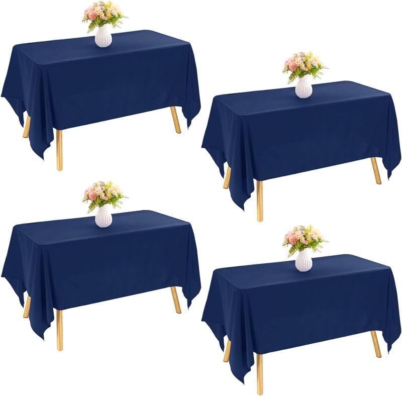 Photo 1 of 4 Pack Rectangle Tablecloth 90x132Inch Navy Blue Washable Polyester Table Cover for Wedding Dining Table Buffet Parties Banquet Decoration?Navy Blue
