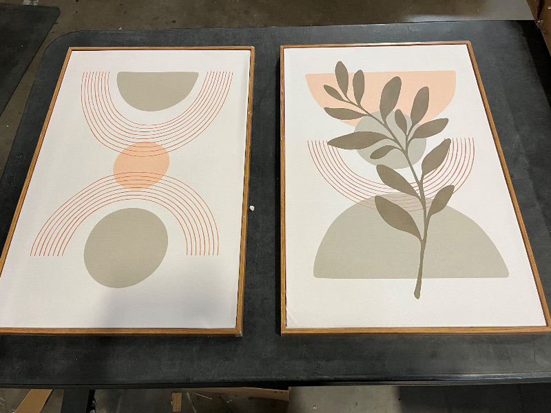 Photo 1 of Missing One ** Bwodke Boho Wall Art, Framed Abstract Wall Art, Green Botanical Neutral Canvas Wall Decor, Large Mid Century Plant Pictures Set of 3, Modern Minimalist Paintings, for Bedroom Living Room Bathroom
