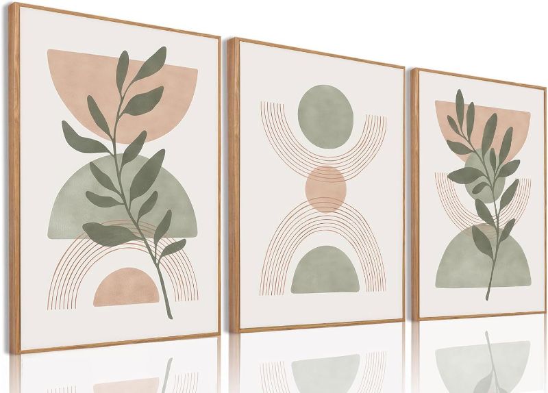 Photo 1 of Missing One ** Bwodke Boho Wall Art, Framed Abstract Wall Art, Green Botanical Neutral Canvas Wall Decor, Large Mid Century Plant Pictures Set of 3, Modern Minimalist Paintings, for Bedroom Living Room Bathroom
