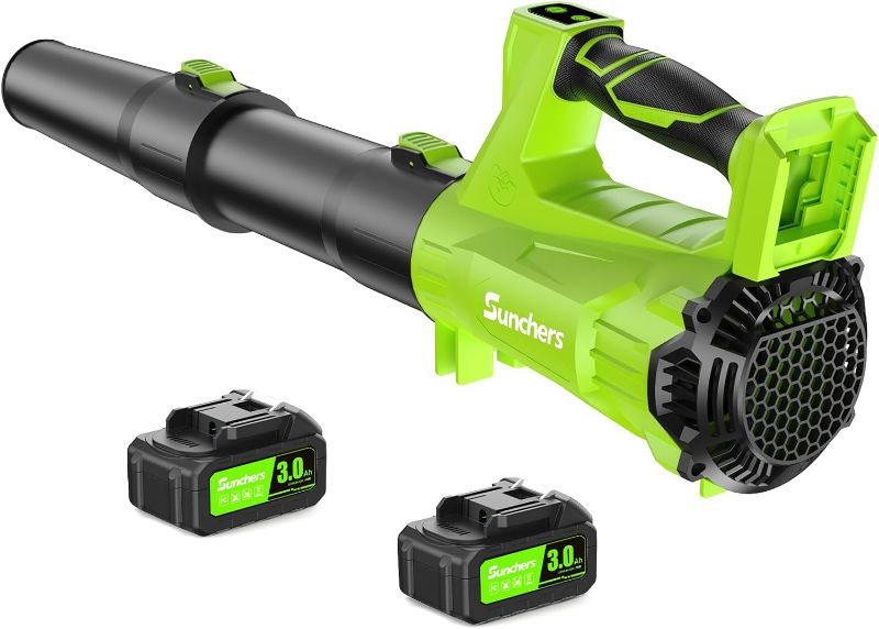 Photo 1 of Electric Leaf Blower Cordless with 2 3.0Ah Battery and Charger, 2 Speed Mode 650CFM 280MPH Patio Tools with 2 Tubes, 20V Battery Powered Leaf Cleaner Handheld Blowers for Lawn Care, Dust, Leaves, Yard
