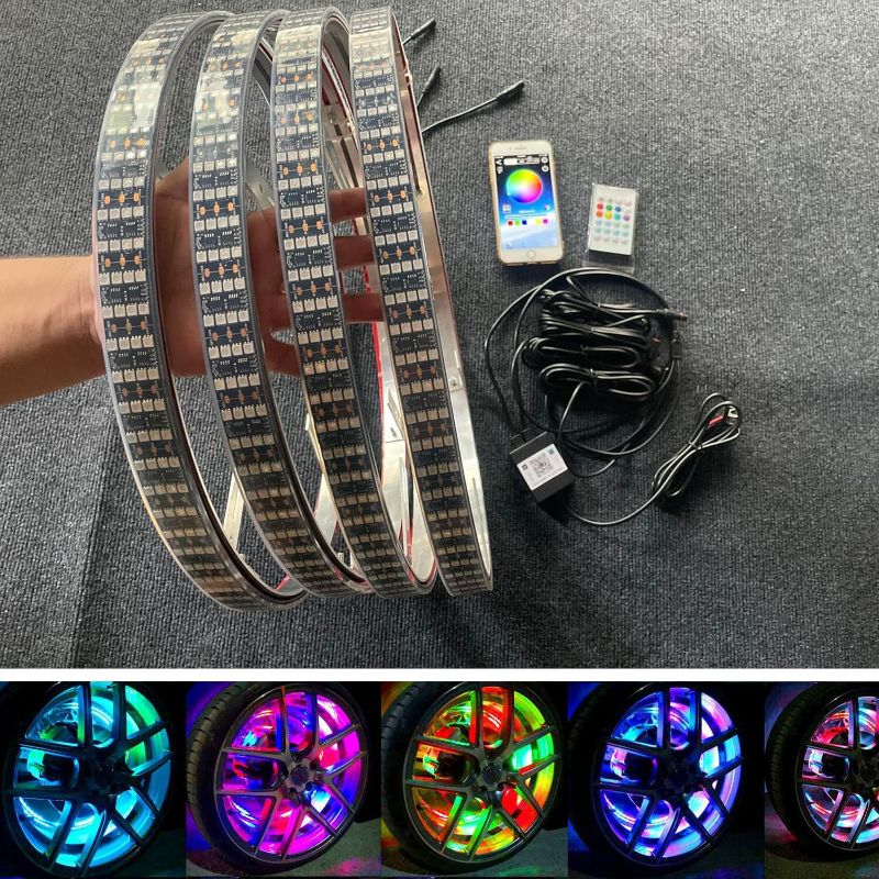 Photo 1 of 17.5" Quad Row Brightest Four Rolls LED Wheel Rim Lights High Lumens for Car Truck SUV Pickup Vehicle Off-Road Multi-Color Chasing Dynamic Tire Well Lighted Wheel Bluetooth + Remote
