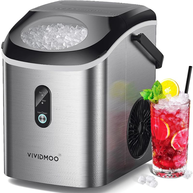 Photo 1 of Like New Nugget Ice Maker Countertop, 34lbs/24H Pebble Ice Machine, Self-Cleaning Sonic Ice Maker with Basket & Scoop, Compact Pellet Ice Maker for Home/Office/Kitchen/RV/Party, Stainless Steel
