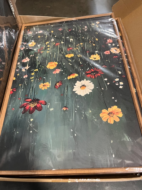Photo 1 of MUDECOR Framed Wall Art Print Set Vintage Wildflower Meadow with Colorful Blooms Illustrations Modern Art Boho Decorative Colorful Chic for Living Room, Bedroom, Office - 16"x24"x3 Natural
