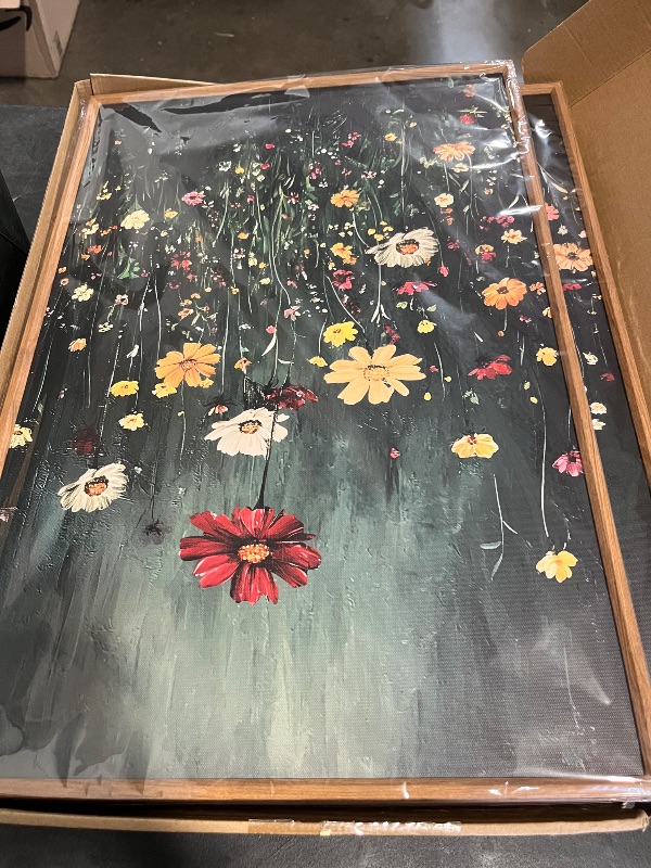 Photo 1 of MUDECOR Framed Wall Art Print Set Vintage Wildflower Meadow with Colorful Blooms Illustrations Modern Art Boho Decorative Colorful Chic for Living Room, Bedroom, Office - 16"x24"x3 Natural
