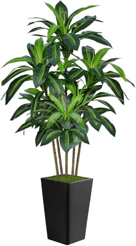 Photo 1 of 6FT Artificial Dracaena Tree, Fake Tree Indoor with Black Tall Planter,Tall Artificial Plants Indoor,Artificial Silk Tree for Home Office Decor,Housewarming Gift (Black)
