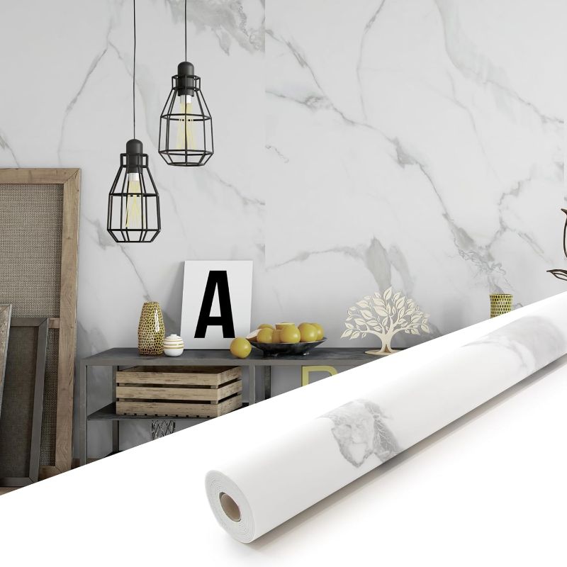 Photo 1 of Marble Peel and Stick Waterproof Wall Paneling, 118" x 47" Carrara White Matte Finish Self-Adhesive Backsplash Tile Vinyl Wall Panel for Kitchen Bathroom Wall Decor, Covers 38.75 Sq. Ft.

