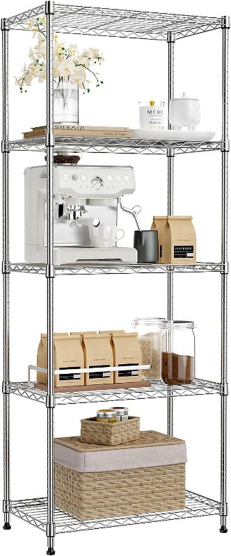 Photo 1 of IZEUK 5-Tier Chrome Metal Storage Shelves, Adjustable Wire Shelving Unit for Kitchen, Bathroom, Pantry, Office, Garage, Organizer Wire Rack, 1250 lbs, 13.7" D x 23.6" W x 53.4" H
