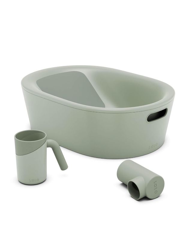 Photo 1 of *Missing Rinse Cup and Spout Cover** Lalo Bathtime Starter Kit - Modern Baby Bathtub, Rinse Cup & Spout Cover Bundle, Safe & Clean Design for Newborns, Minimalist Design, Easy to Clean, 25.3 x 18 x 7.7 in, 10 lb - WHITE 
