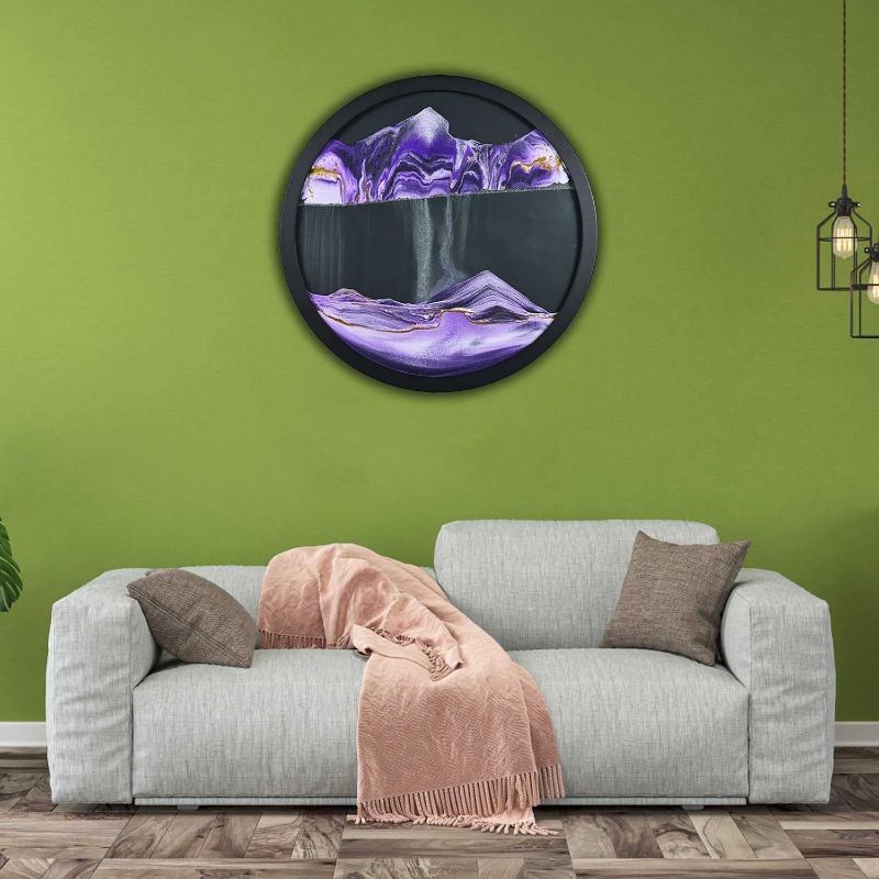 Photo 1 of ETULLE Moving Sand Picture Ornaments, Round Glass 3D Deep Sea Sandscape in Motion Display Flowing Sand Frame for Living Room Decoration/Toys for Adults and Children
